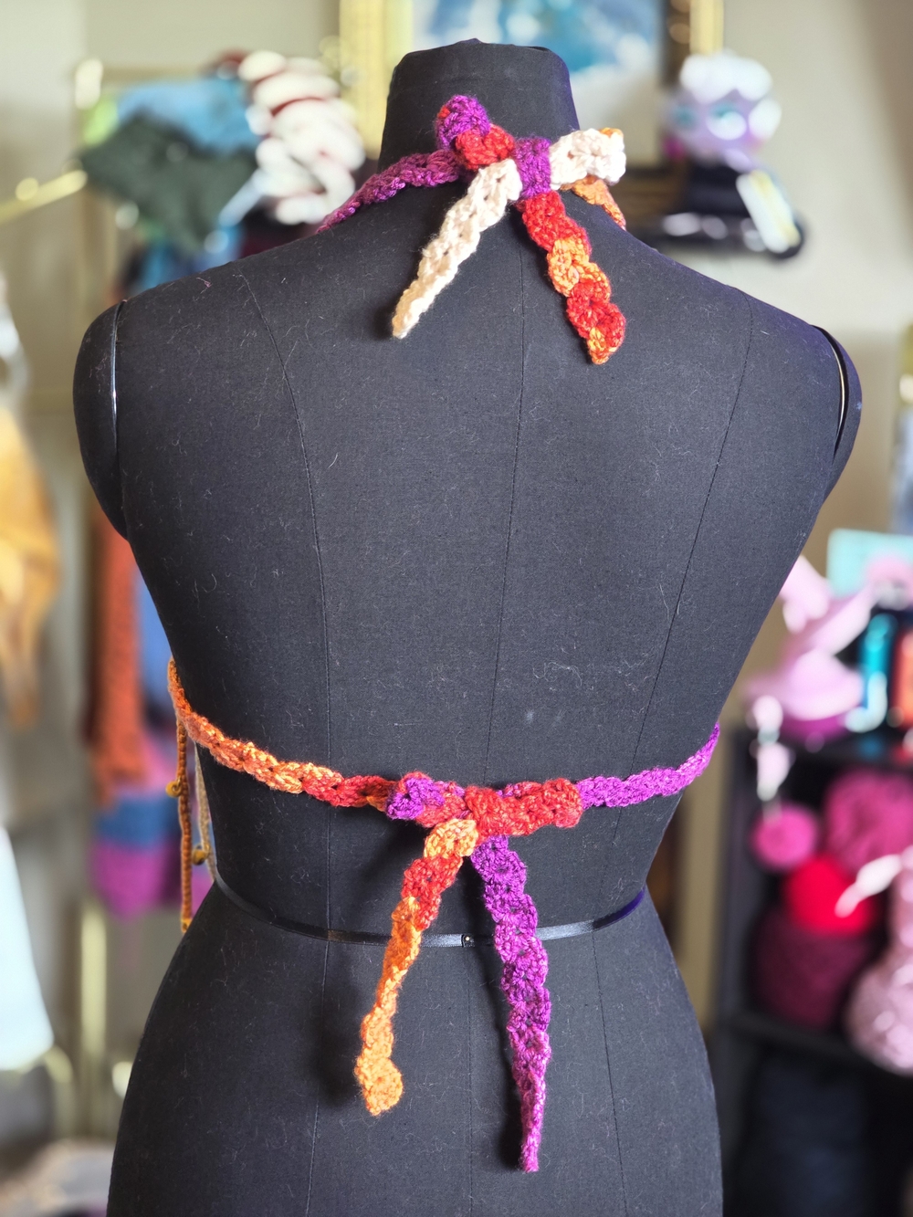 Handmade Crochet Fringe Festival Halter Top - Orange, Purple, White - Picture 3 of 4